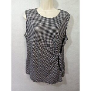 ELLE‎ Womens XL Sleeveless Black And White Checkered Blouse Ties round neck
